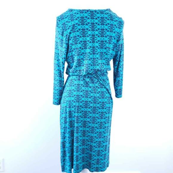 Market & Spruce Faux Wrap Dress O'Hara Ikat LG Blue Tonal, Comfy Knee Length - Picture 4 of 6